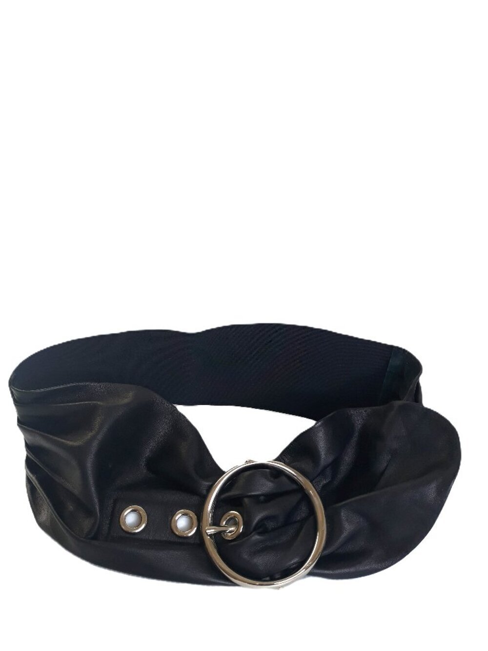 Susie Roher Black Leather Grommet Statement Waist Belt Boho Artsy Chic